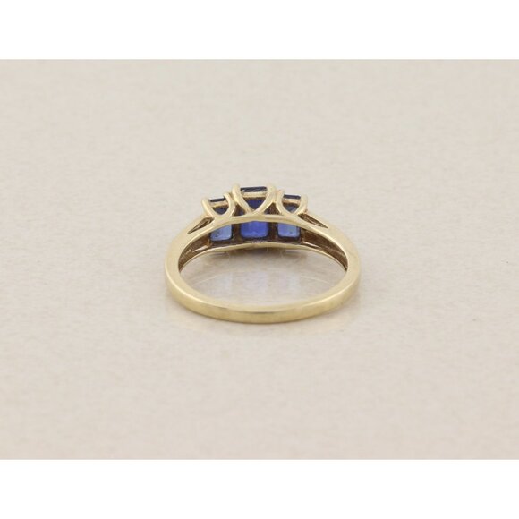 10k Yellow Gold Lab Created Blue Sapphire and Diamond Ring Size 6 3/4 - Picture 7 of 7